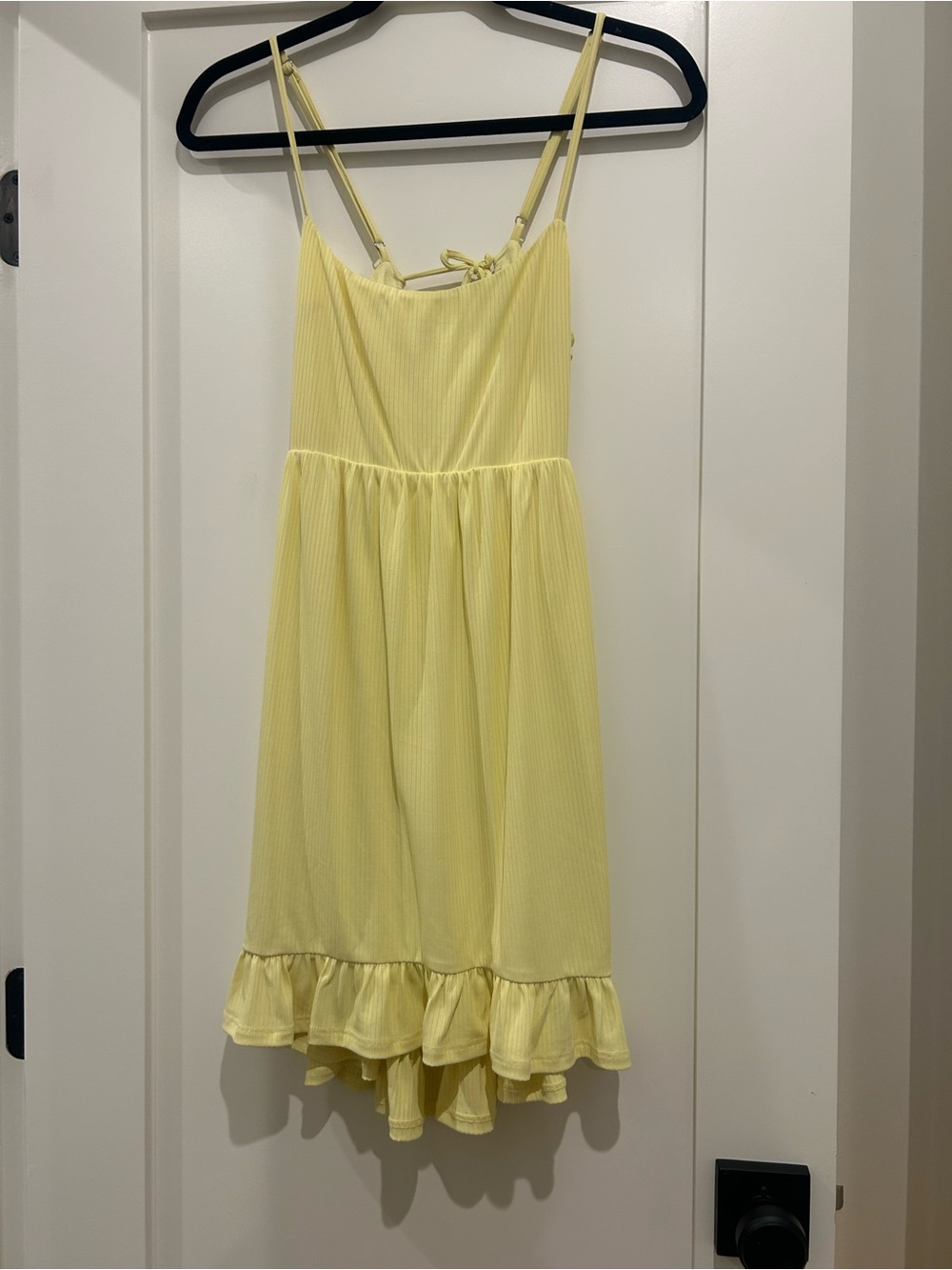Privacy Please Pale Yellow Ruffle-Hem Spaghetti Strap Dress